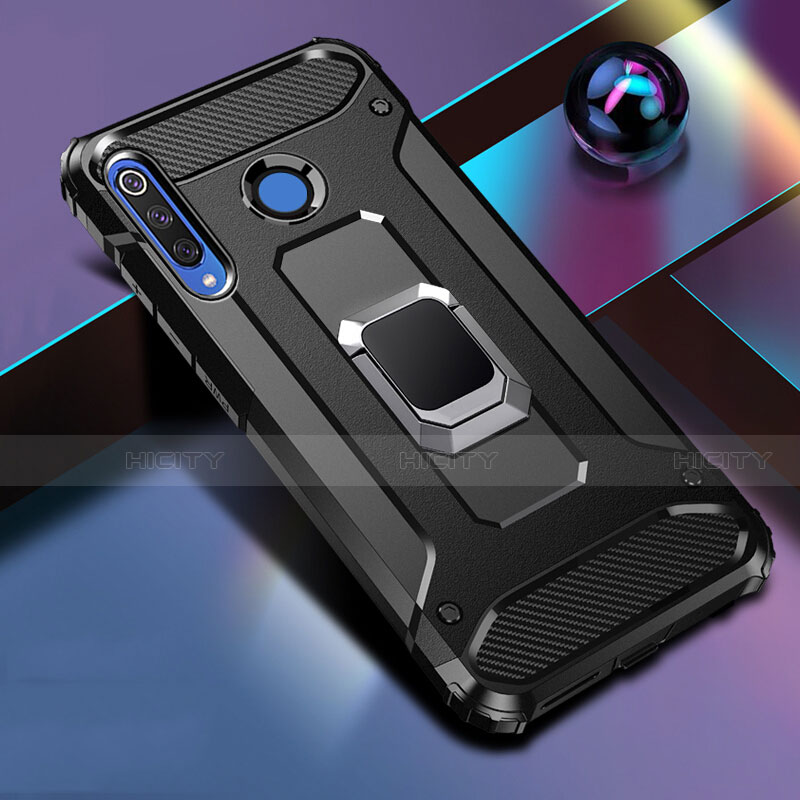 Coque Contour Silicone et Plastique Housse Etui Mat avec Magnetique Support Bague Anneau R02 pour Huawei Nova 4e Noir Plus