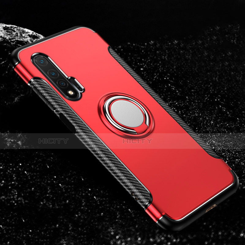 Coque Contour Silicone et Plastique Housse Etui Mat avec Magnetique Support Bague Anneau R02 pour Huawei Nova 6 Rouge Plus