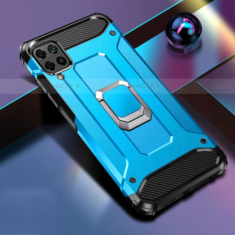 Coque Contour Silicone et Plastique Housse Etui Mat avec Magnetique Support Bague Anneau R02 pour Huawei P40 Lite Bleu Ciel Plus