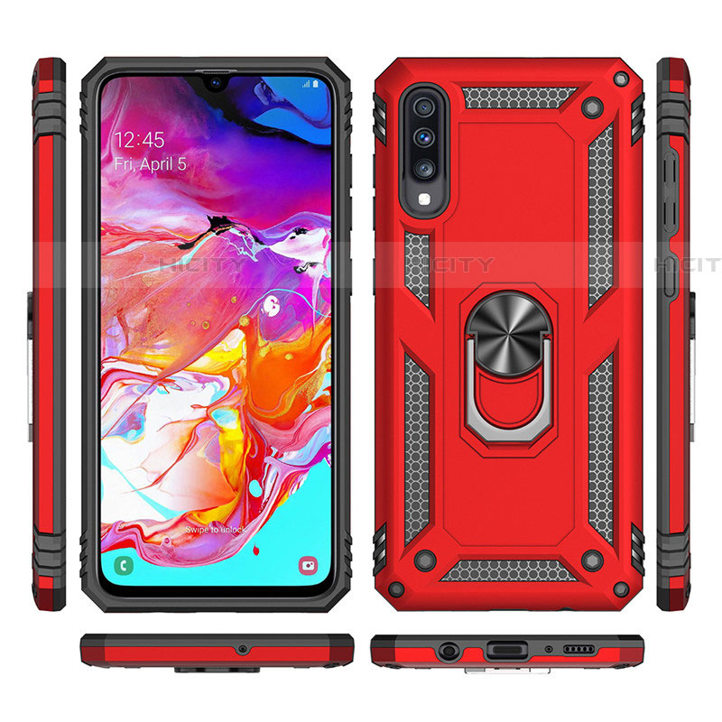 Coque Contour Silicone et Plastique Housse Etui Mat avec Magnetique Support Bague Anneau R02 pour Samsung Galaxy A70 Plus