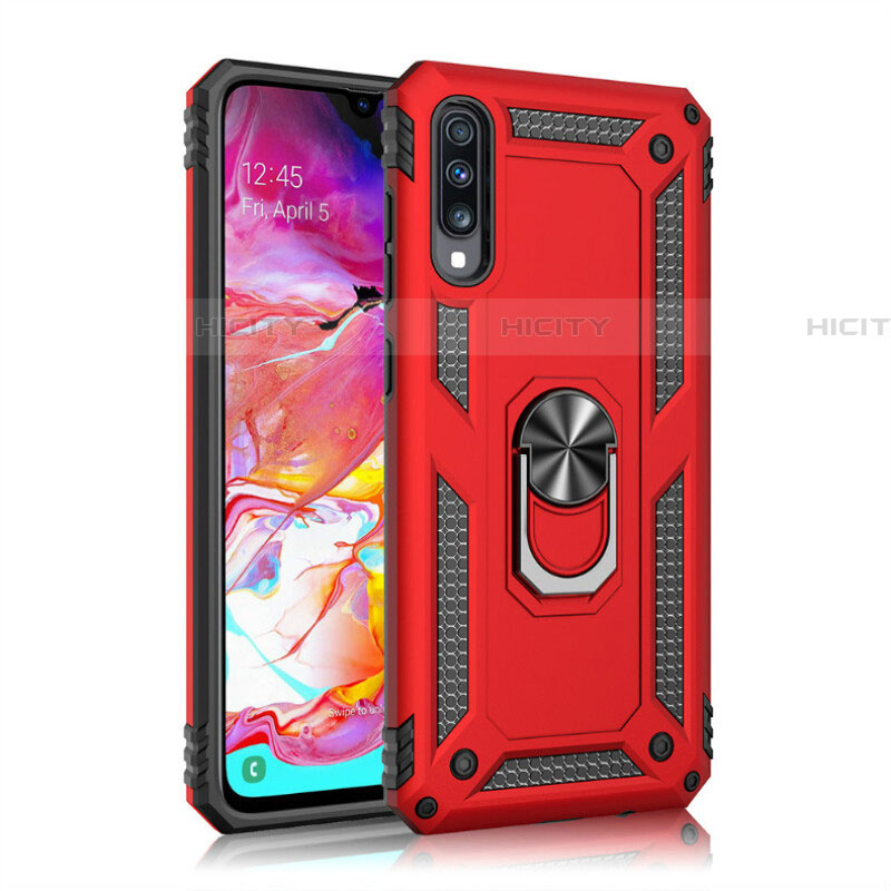 Coque Contour Silicone et Plastique Housse Etui Mat avec Magnetique Support Bague Anneau R02 pour Samsung Galaxy A90 5G Rouge Plus