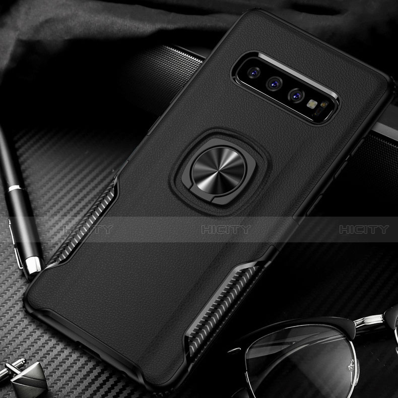 Coque Contour Silicone et Plastique Housse Etui Mat avec Magnetique Support Bague Anneau R02 pour Samsung Galaxy S10 5G Noir Plus