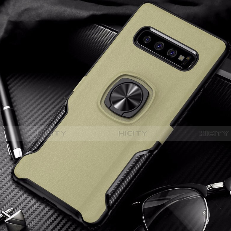 Coque Contour Silicone et Plastique Housse Etui Mat avec Magnetique Support Bague Anneau R02 pour Samsung Galaxy S10 5G Or Plus