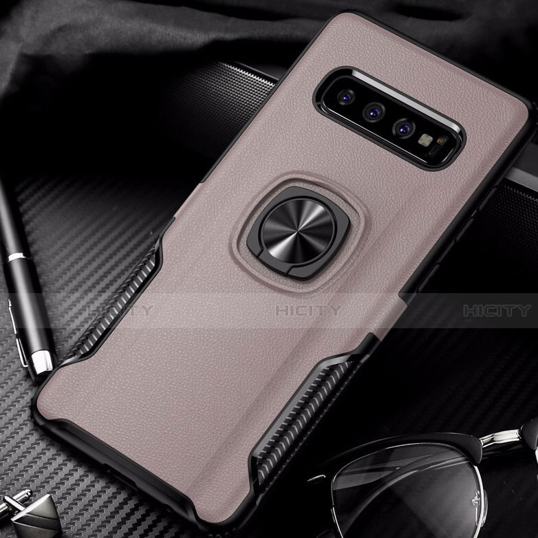 Coque Contour Silicone et Plastique Housse Etui Mat avec Magnetique Support Bague Anneau R02 pour Samsung Galaxy S10 5G Or Rose Plus