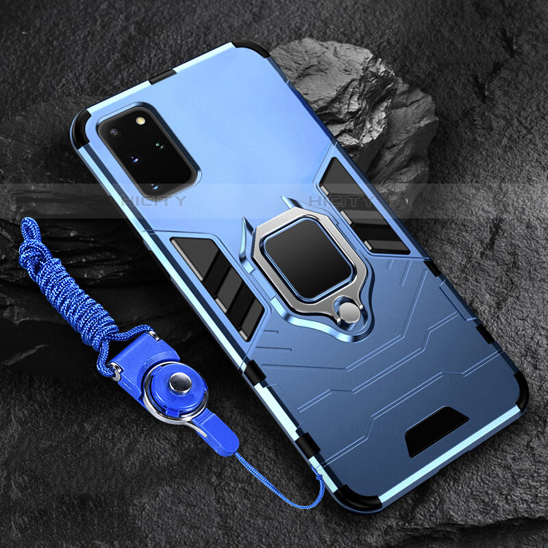 Coque Contour Silicone et Plastique Housse Etui Mat avec Magnetique Support Bague Anneau R02 pour Samsung Galaxy S20 Plus 5G Bleu Plus