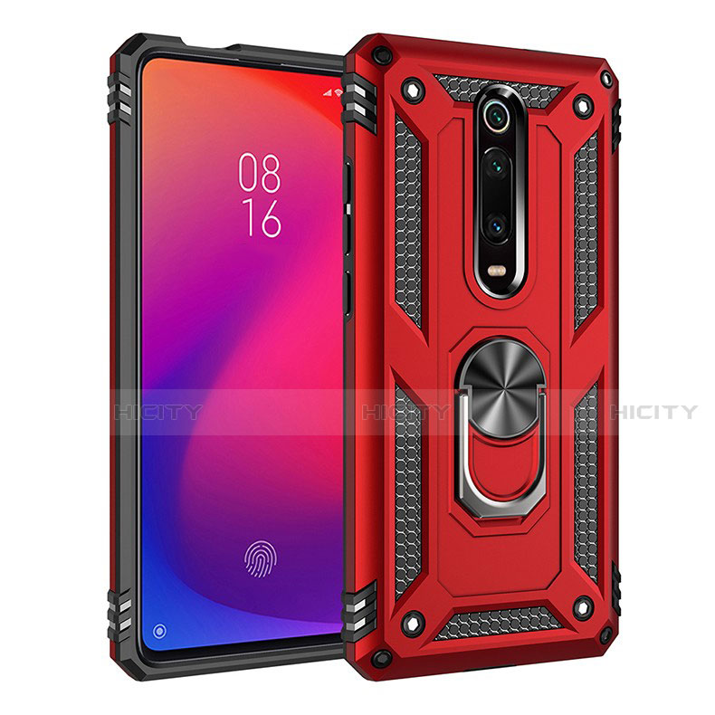 Coque Contour Silicone et Plastique Housse Etui Mat avec Magnetique Support Bague Anneau R02 pour Xiaomi Mi 9T Rouge Plus