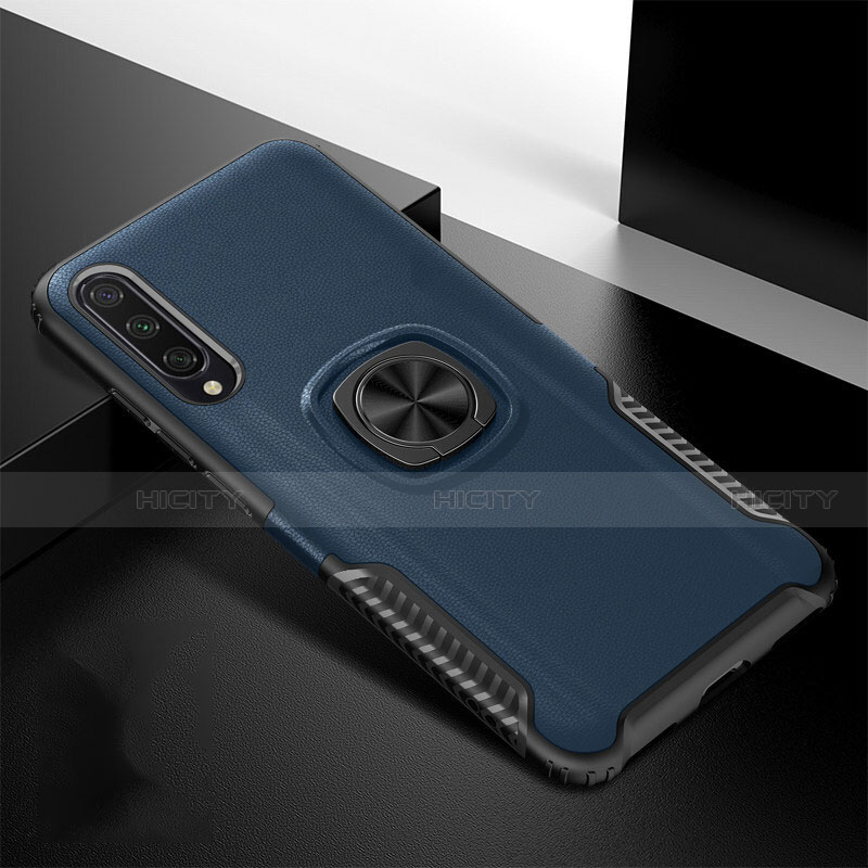 Coque Contour Silicone et Plastique Housse Etui Mat avec Magnetique Support Bague Anneau R02 pour Xiaomi Mi A3 Bleu Plus