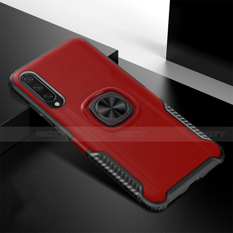 Coque Contour Silicone et Plastique Housse Etui Mat avec Magnetique Support Bague Anneau R02 pour Xiaomi Mi A3 Rouge Plus