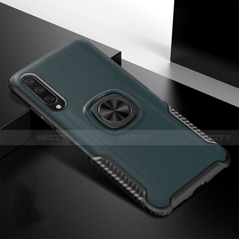 Coque Contour Silicone et Plastique Housse Etui Mat avec Magnetique Support Bague Anneau R02 pour Xiaomi Mi A3 Vert Plus