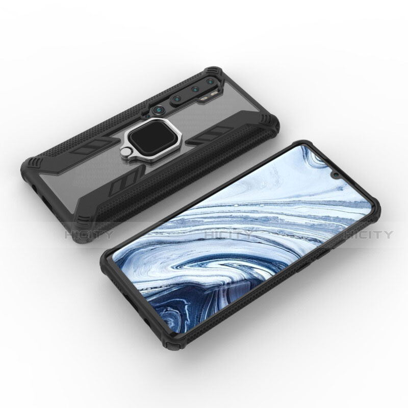 Coque Contour Silicone et Plastique Housse Etui Mat avec Magnetique Support Bague Anneau R02 pour Xiaomi Mi Note 10 Pro Plus