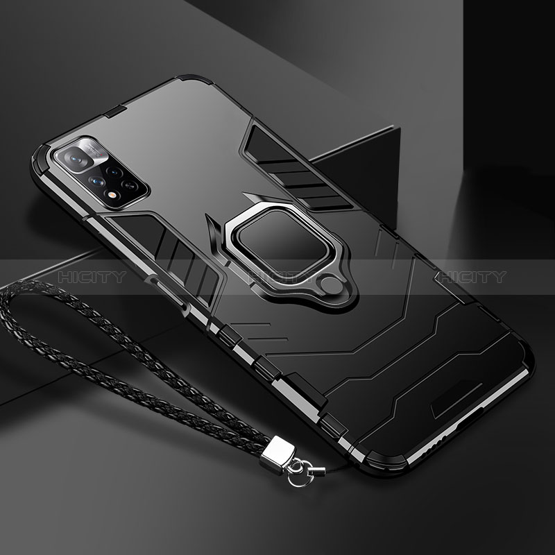 Coque Contour Silicone et Plastique Housse Etui Mat avec Magnetique Support Bague Anneau R02 pour Xiaomi Poco X4 NFC Noir Plus