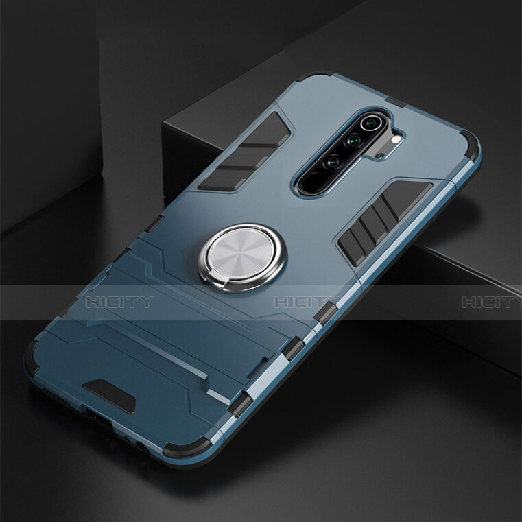 Coque Contour Silicone et Plastique Housse Etui Mat avec Magnetique Support Bague Anneau R02 pour Xiaomi Redmi Note 8 Pro Bleu Plus