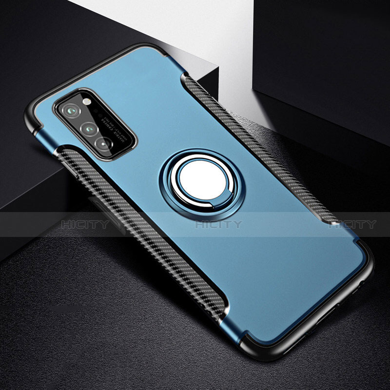 Coque Contour Silicone et Plastique Housse Etui Mat avec Magnetique Support Bague Anneau R03 pour Huawei Honor V30 5G Bleu Plus