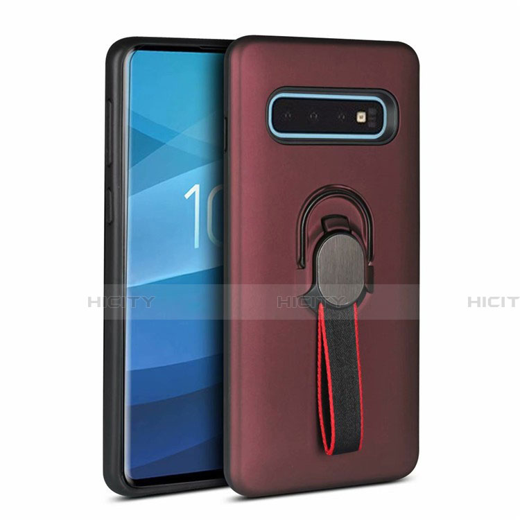 Coque Contour Silicone et Plastique Housse Etui Mat avec Magnetique Support Bague Anneau R03 pour Samsung Galaxy S10 5G Marron Plus