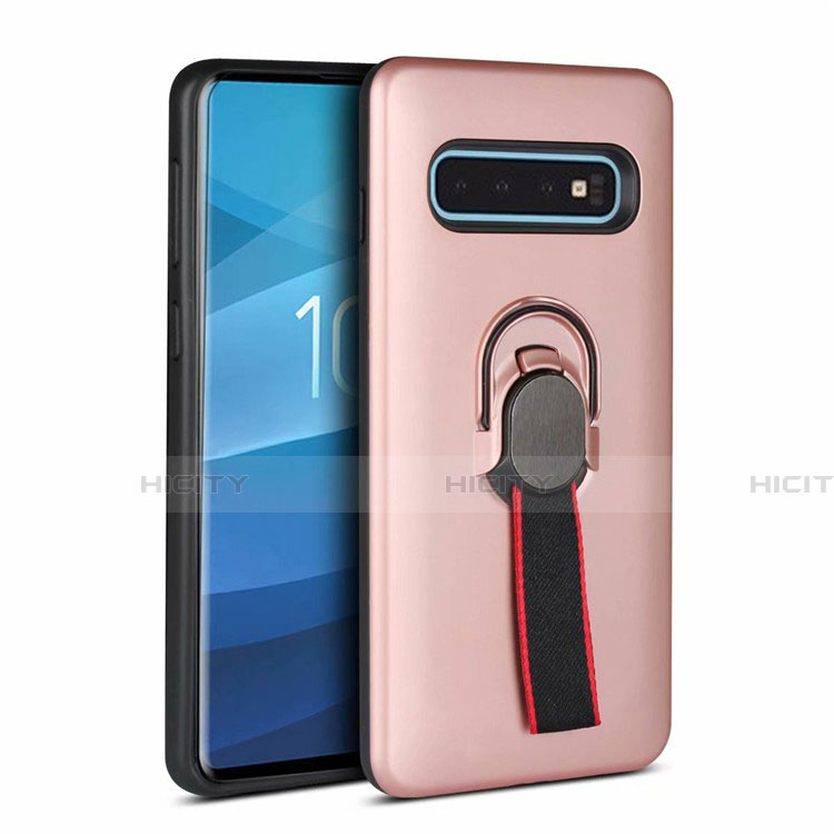 Coque Contour Silicone et Plastique Housse Etui Mat avec Magnetique Support Bague Anneau R03 pour Samsung Galaxy S10 5G Plus