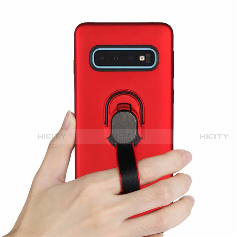 Coque Contour Silicone et Plastique Housse Etui Mat avec Magnetique Support Bague Anneau R03 pour Samsung Galaxy S10 5G Plus