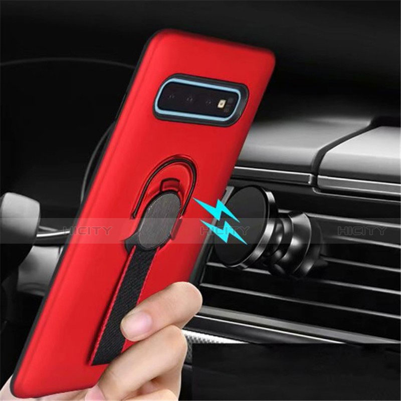 Coque Contour Silicone et Plastique Housse Etui Mat avec Magnetique Support Bague Anneau R03 pour Samsung Galaxy S10 Plus