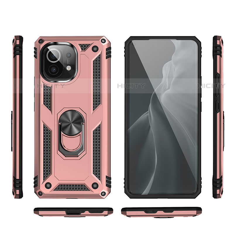 Coque Contour Silicone et Plastique Housse Etui Mat avec Magnetique Support Bague Anneau R03 pour Xiaomi Mi 11 5G Or Rose Plus