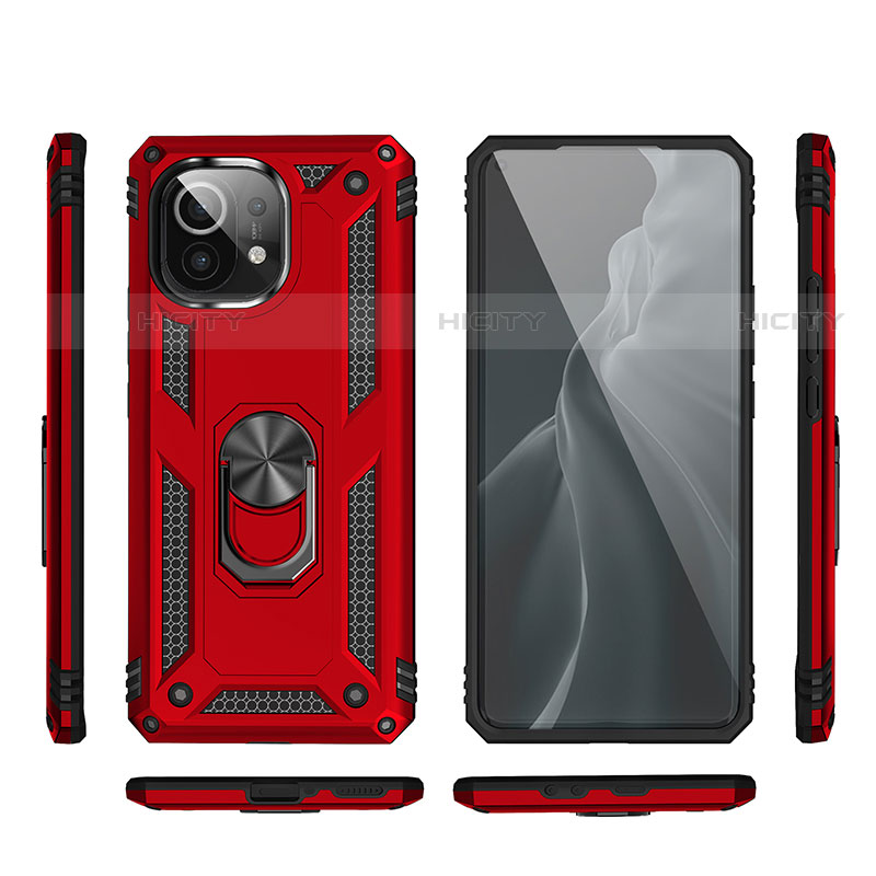 Coque Contour Silicone et Plastique Housse Etui Mat avec Magnetique Support Bague Anneau R03 pour Xiaomi Mi 11 Lite 4G Rouge Plus