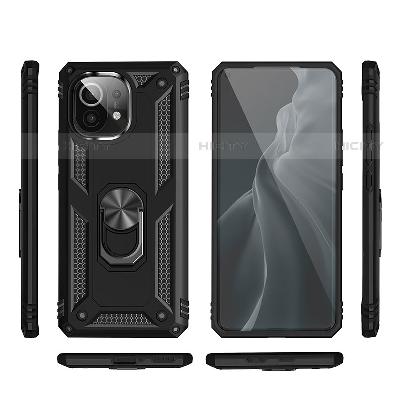 Coque Contour Silicone et Plastique Housse Etui Mat avec Magnetique Support Bague Anneau R03 pour Xiaomi Mi 11 Lite 5G NE Noir Plus