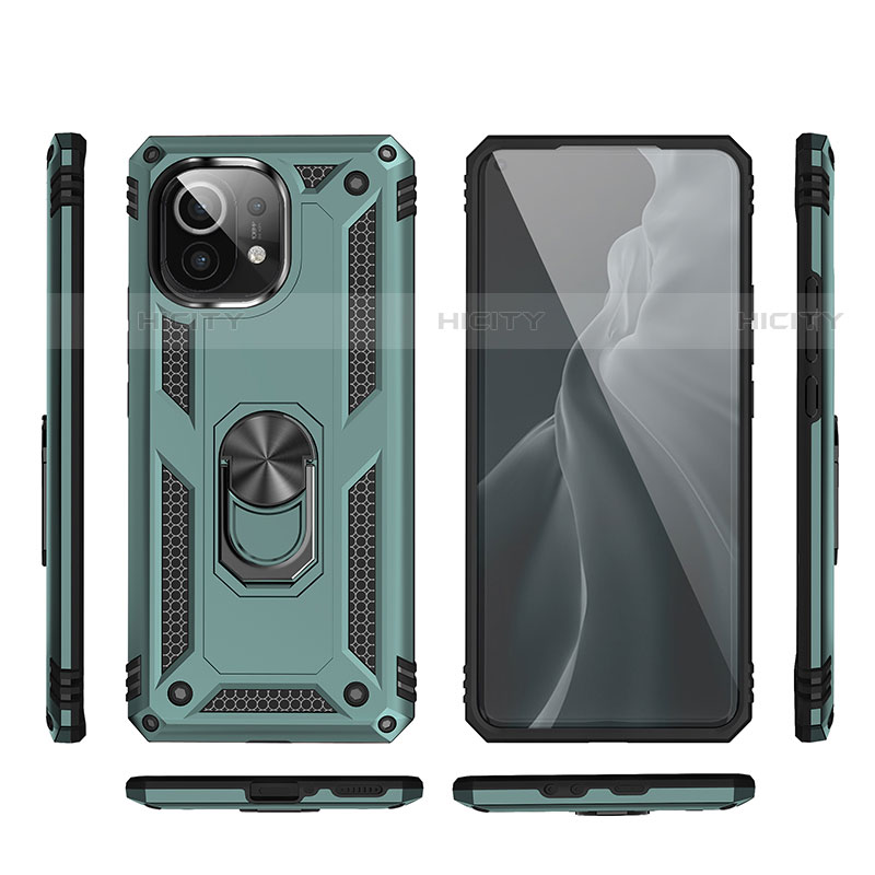 Coque Contour Silicone et Plastique Housse Etui Mat avec Magnetique Support Bague Anneau R03 pour Xiaomi Mi 11 Lite 5G NE Vert Plus