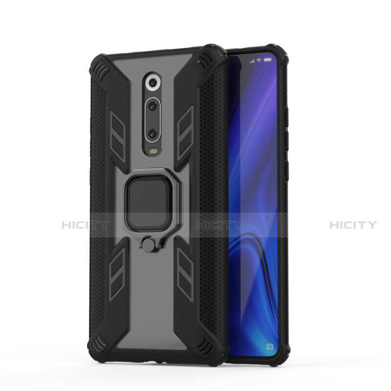 Coque Contour Silicone et Plastique Housse Etui Mat avec Magnetique Support Bague Anneau R03 pour Xiaomi Mi 9T Noir Plus