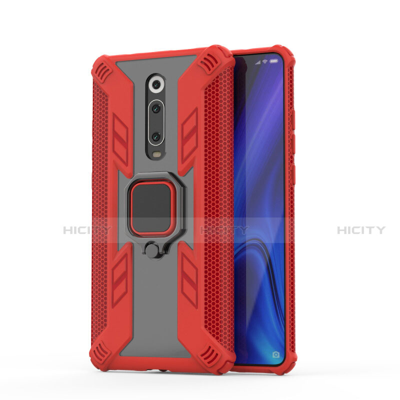 Coque Contour Silicone et Plastique Housse Etui Mat avec Magnetique Support Bague Anneau R03 pour Xiaomi Mi 9T Pro Rouge Plus