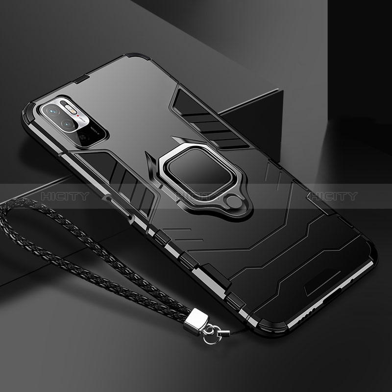 Coque Contour Silicone et Plastique Housse Etui Mat avec Magnetique Support Bague Anneau R03 pour Xiaomi Redmi Note 10 5G Noir Plus