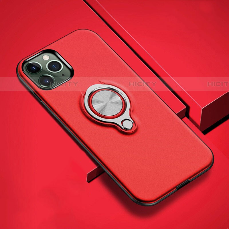 Coque Contour Silicone et Plastique Housse Etui Mat avec Magnetique Support Bague Anneau R04 pour Apple iPhone 11 Pro Max Rouge Plus