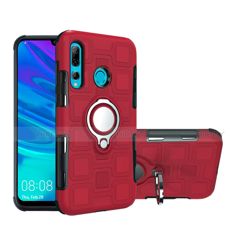 Coque Contour Silicone et Plastique Housse Etui Mat avec Magnetique Support Bague Anneau R04 pour Huawei Honor 20i Rouge Plus