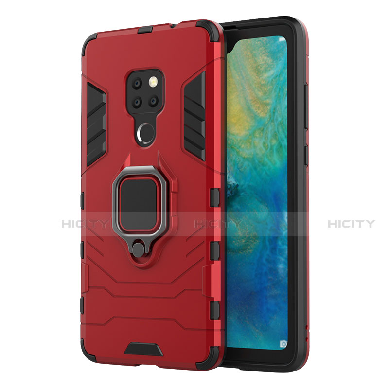 Coque Contour Silicone et Plastique Housse Etui Mat avec Magnetique Support Bague Anneau R04 pour Huawei Mate 20 Rouge Plus