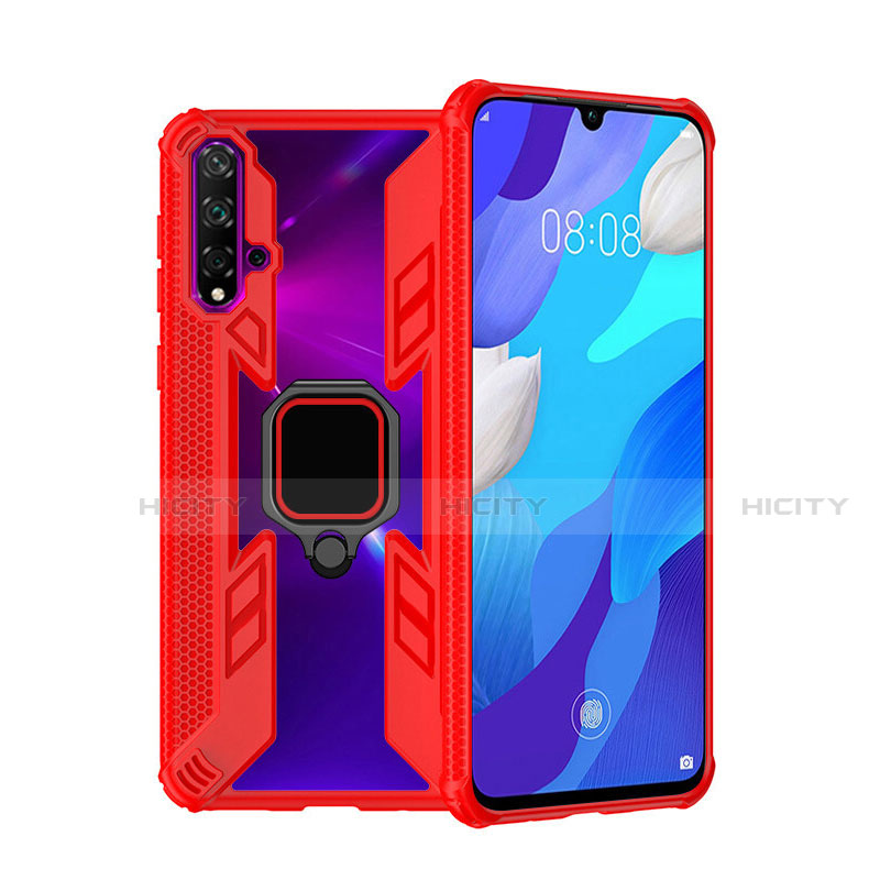 Coque Contour Silicone et Plastique Housse Etui Mat avec Magnetique Support Bague Anneau R04 pour Huawei Nova 5 Pro Rouge Plus