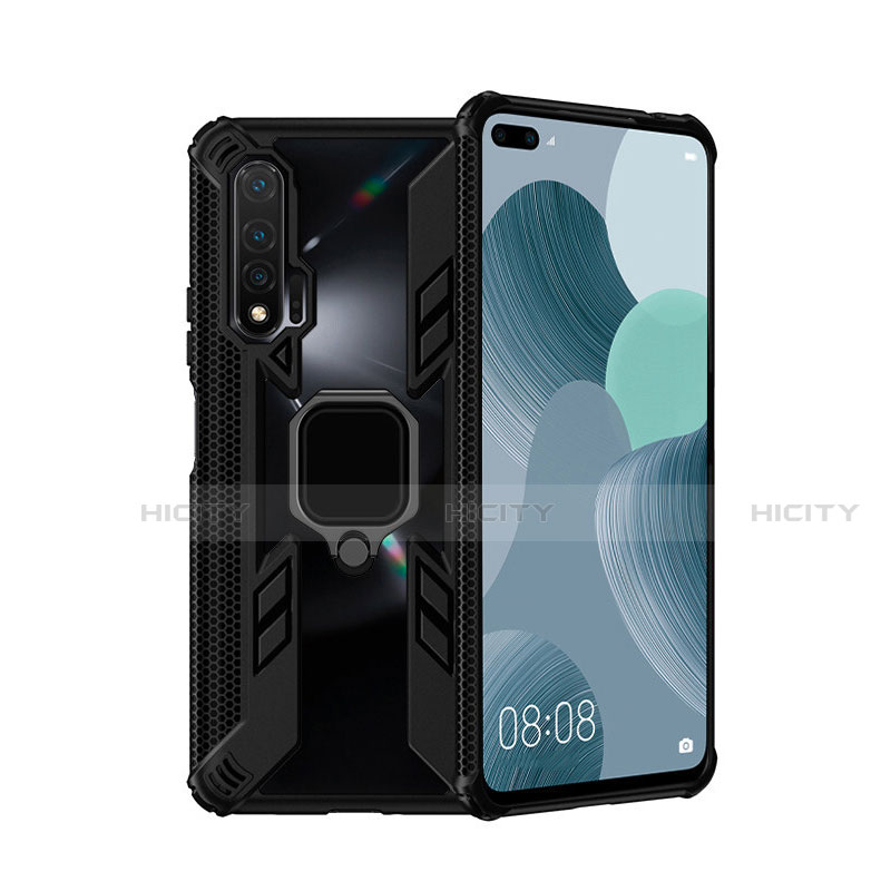 Coque Contour Silicone et Plastique Housse Etui Mat avec Magnetique Support Bague Anneau R04 pour Huawei Nova 6 5G Noir Plus