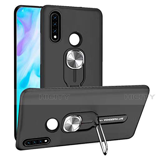 Coque Contour Silicone et Plastique Housse Etui Mat avec Magnetique Support Bague Anneau R04 pour Huawei P30 Lite New Edition Noir Plus