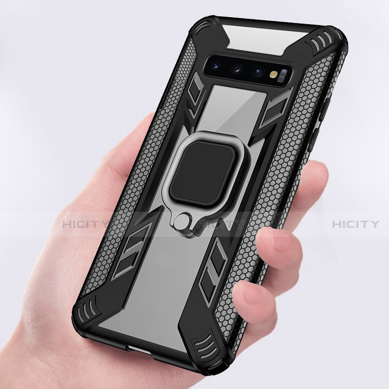 Coque Contour Silicone et Plastique Housse Etui Mat avec Magnetique Support Bague Anneau R04 pour Samsung Galaxy S10 5G Plus