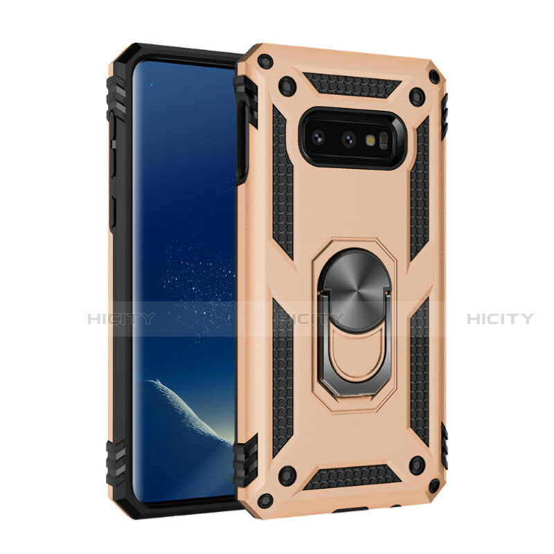 Coque Contour Silicone et Plastique Housse Etui Mat avec Magnetique Support Bague Anneau R04 pour Samsung Galaxy S10e Or Plus