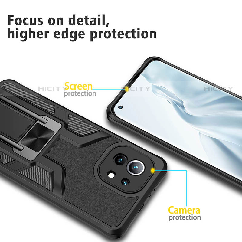 Coque Contour Silicone et Plastique Housse Etui Mat avec Magnetique Support Bague Anneau R04 pour Xiaomi Mi 11 Lite 4G Plus