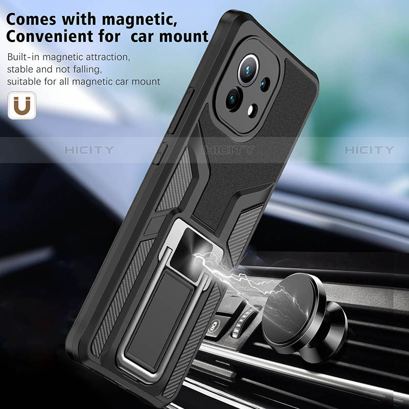 Coque Contour Silicone et Plastique Housse Etui Mat avec Magnetique Support Bague Anneau R04 pour Xiaomi Mi 11 Lite 5G NE Plus