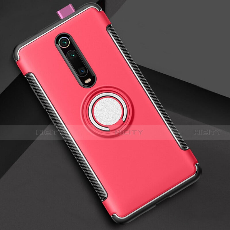 Coque Contour Silicone et Plastique Housse Etui Mat avec Magnetique Support Bague Anneau R04 pour Xiaomi Mi 9T Pro Rouge Plus