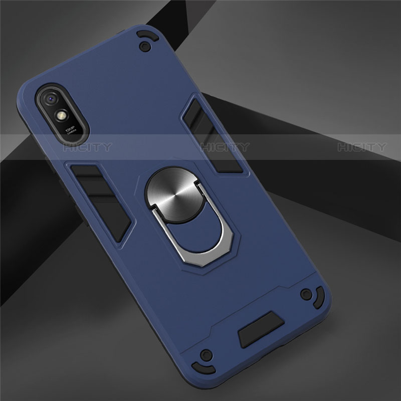 Coque Contour Silicone et Plastique Housse Etui Mat avec Magnetique Support Bague Anneau R04 pour Xiaomi Redmi 9A Bleu Royal Plus