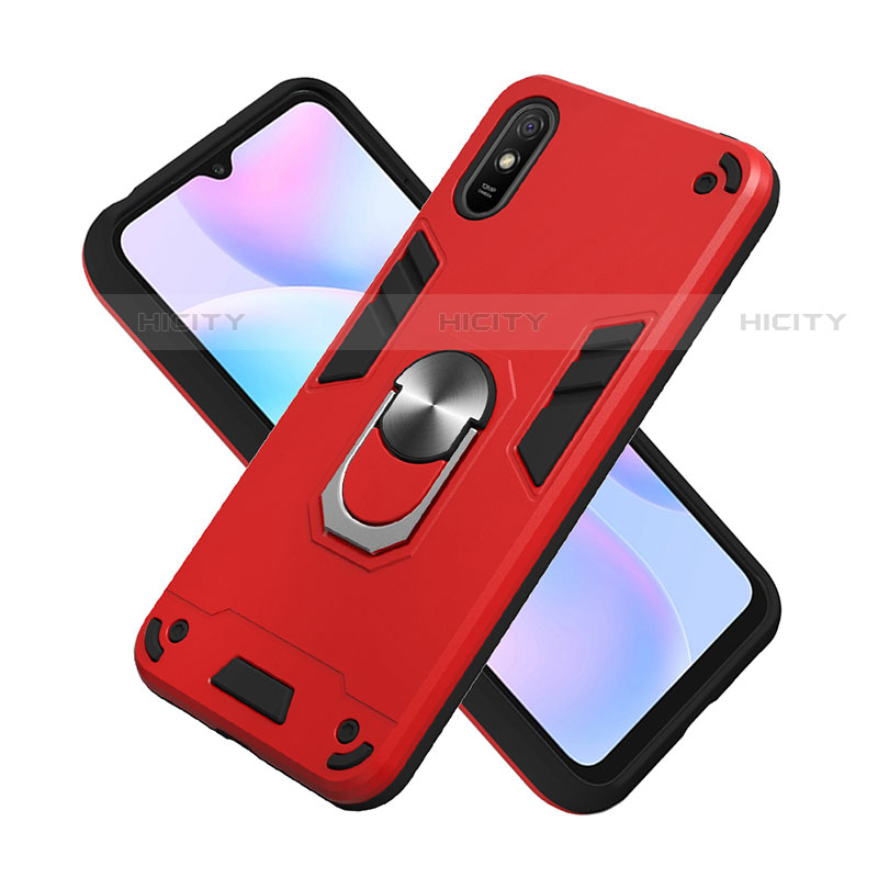 Coque Contour Silicone et Plastique Housse Etui Mat avec Magnetique Support Bague Anneau R04 pour Xiaomi Redmi 9A Plus