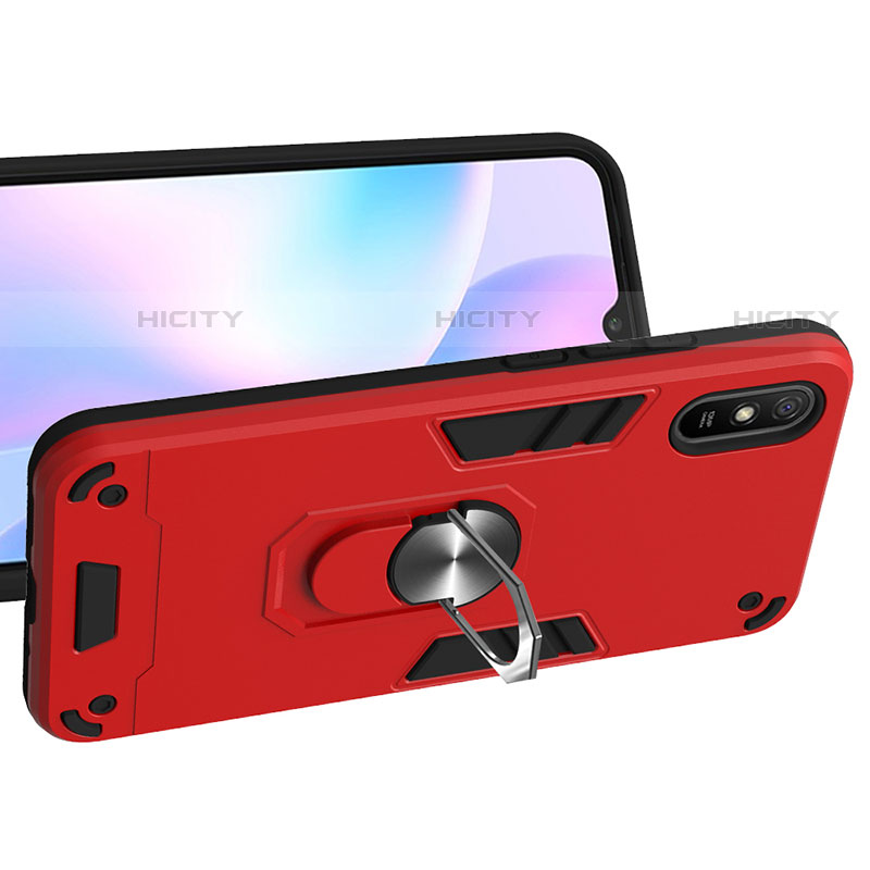 Coque Contour Silicone et Plastique Housse Etui Mat avec Magnetique Support Bague Anneau R04 pour Xiaomi Redmi 9A Plus