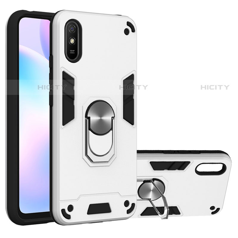 Coque Contour Silicone et Plastique Housse Etui Mat avec Magnetique Support Bague Anneau R04 pour Xiaomi Redmi 9A Plus