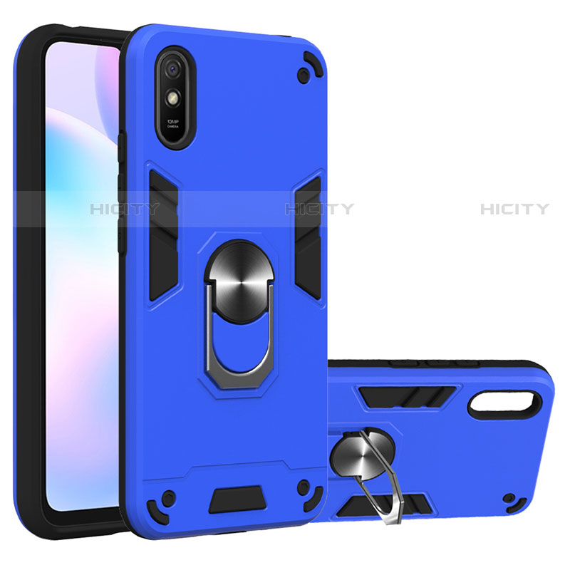 Coque Contour Silicone et Plastique Housse Etui Mat avec Magnetique Support Bague Anneau R04 pour Xiaomi Redmi 9A Plus