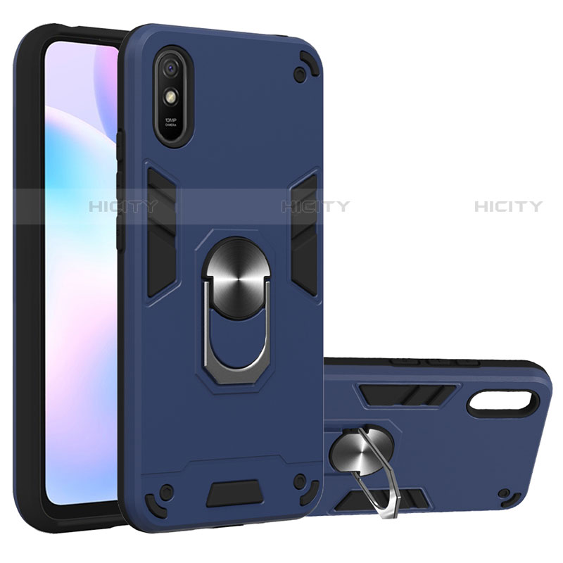 Coque Contour Silicone et Plastique Housse Etui Mat avec Magnetique Support Bague Anneau R04 pour Xiaomi Redmi 9A Plus