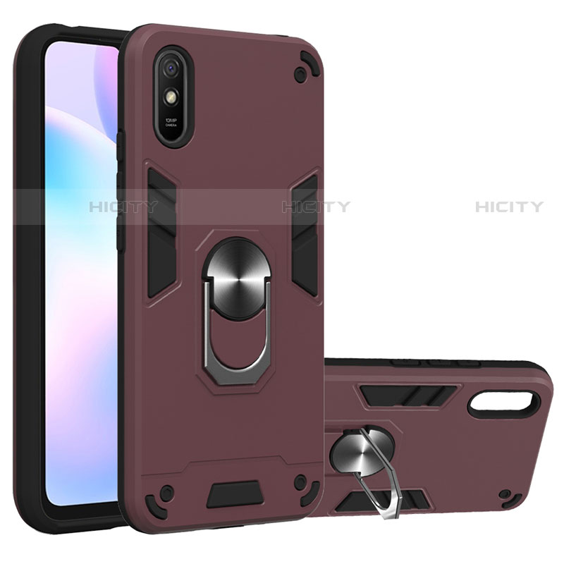 Coque Contour Silicone et Plastique Housse Etui Mat avec Magnetique Support Bague Anneau R04 pour Xiaomi Redmi 9A Plus