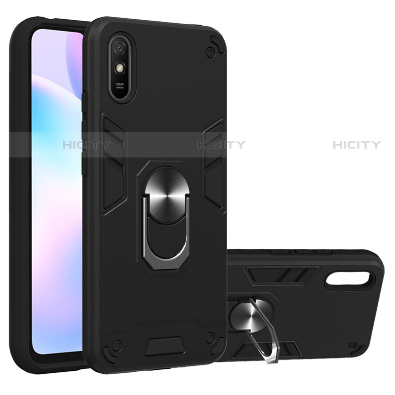 Coque Contour Silicone et Plastique Housse Etui Mat avec Magnetique Support Bague Anneau R04 pour Xiaomi Redmi 9A Plus