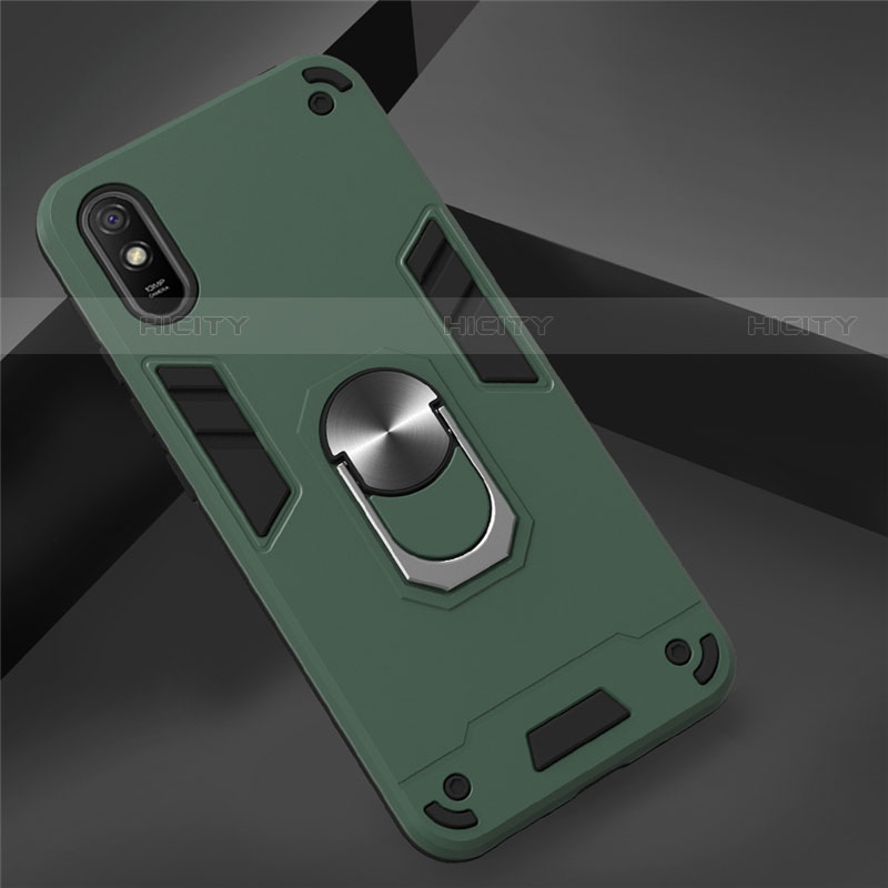 Coque Contour Silicone et Plastique Housse Etui Mat avec Magnetique Support Bague Anneau R04 pour Xiaomi Redmi 9i Vert Nuit Plus