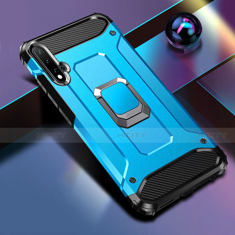 Coque Contour Silicone et Plastique Housse Etui Mat avec Magnetique Support Bague Anneau R05 pour Huawei Nova 5 Pro Bleu Ciel Plus