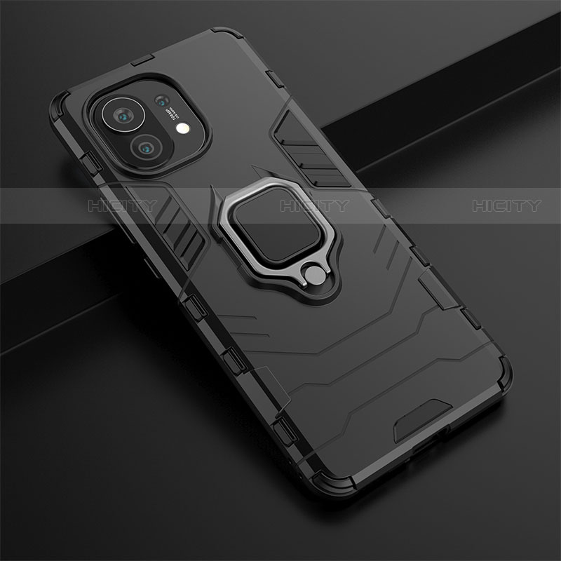 Coque Contour Silicone et Plastique Housse Etui Mat avec Magnetique Support Bague Anneau R05 pour Xiaomi Mi 11 Lite 4G Plus